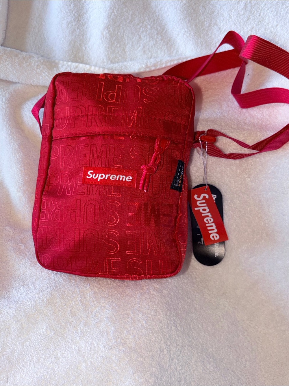 Supreme Red Crossbody Shoulder Bag with Logo Patch